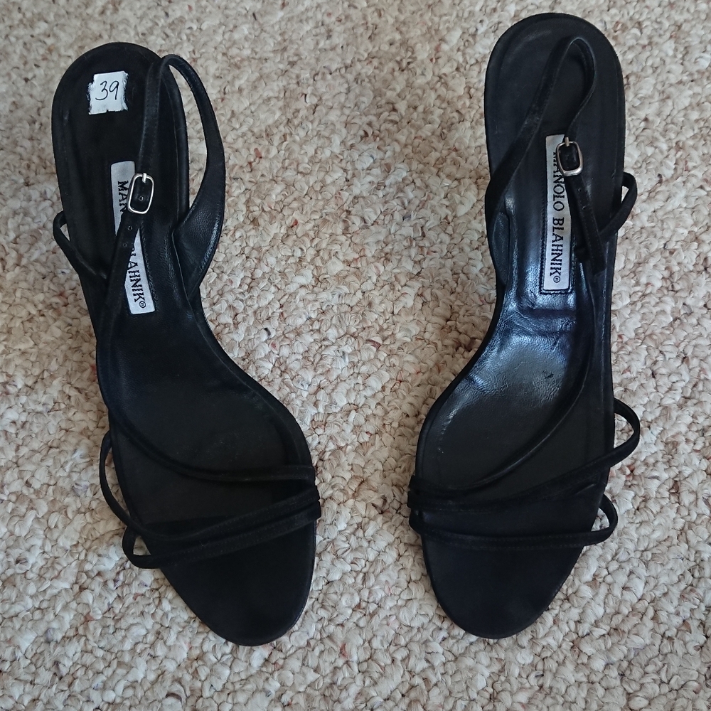 Manolo Blahnik Elegant Black leather Strappy Heels size 38 - Picture 5 of 13